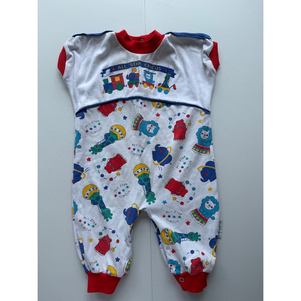 Vintage HEALTHTEX Circus Train Romper 6-9 Months Primary Colors Retro